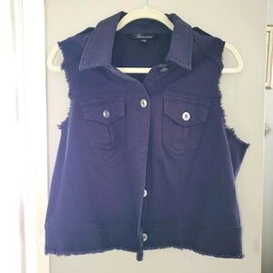 Baccini Frayed Sleeveless Vest with Silver Buttons 0035